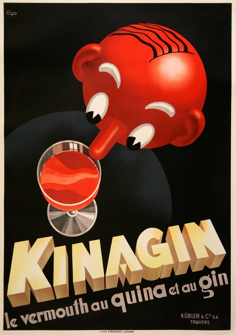 Kinagin Original Vintage Swiss Liquor Poster by Patke 1941