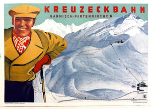 Original Vintage Kreuzeckbahn - Garmisch Poster by Hugo Knittel c1930