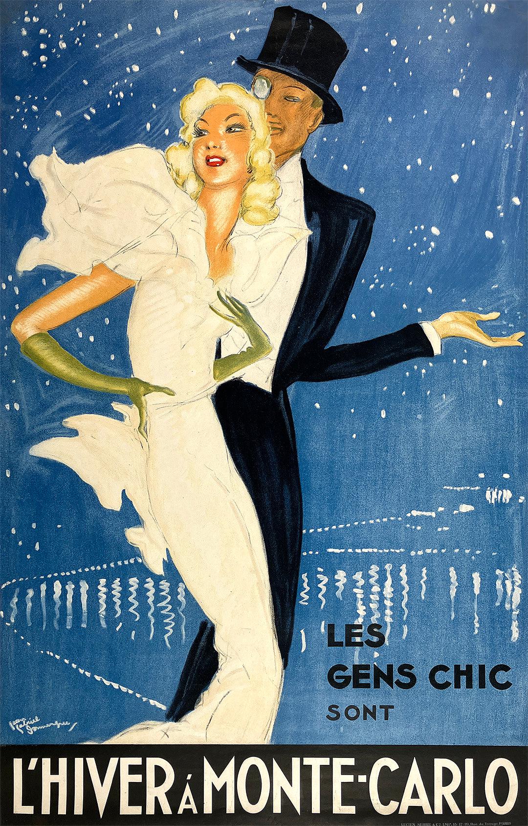 Original Rare Vintage L'Hiver a Monte Carlo Poster by Jean-Gabriel Domergue 1937
