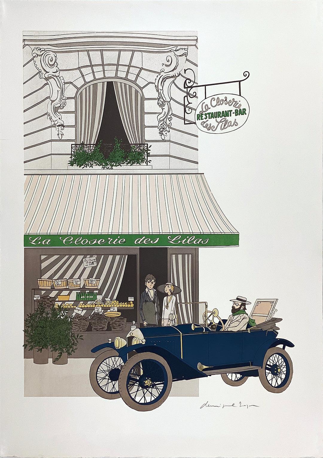Original Vintage La Closerie des Lilas French Restaurant Signed Print by Denis Paul Noyer c1979