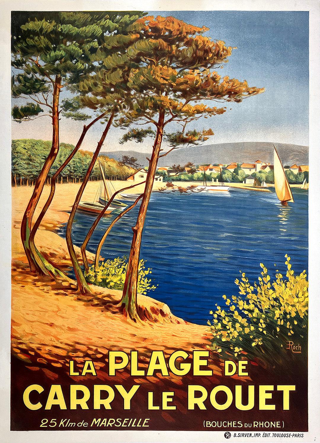 Original Vintage La Plage de Carry le Rouet Poster by Roch 1920