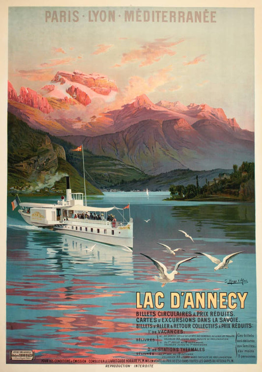Original Vintage French Lac D'Annecy Poster by Hugo d'Alesi 1900 PLM