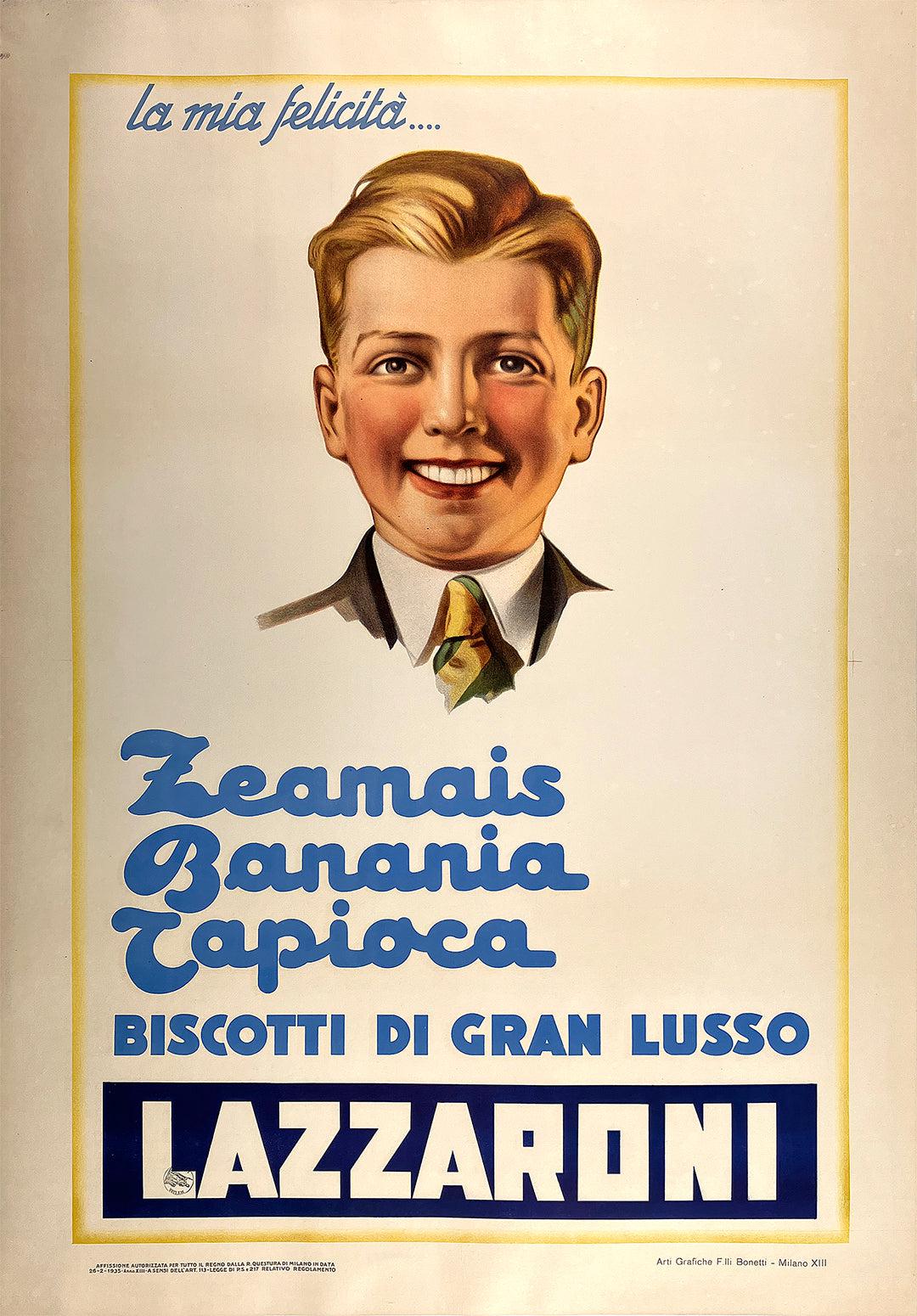 Original Vintage Italian Cookie Poster Lazzaroni Biscotti