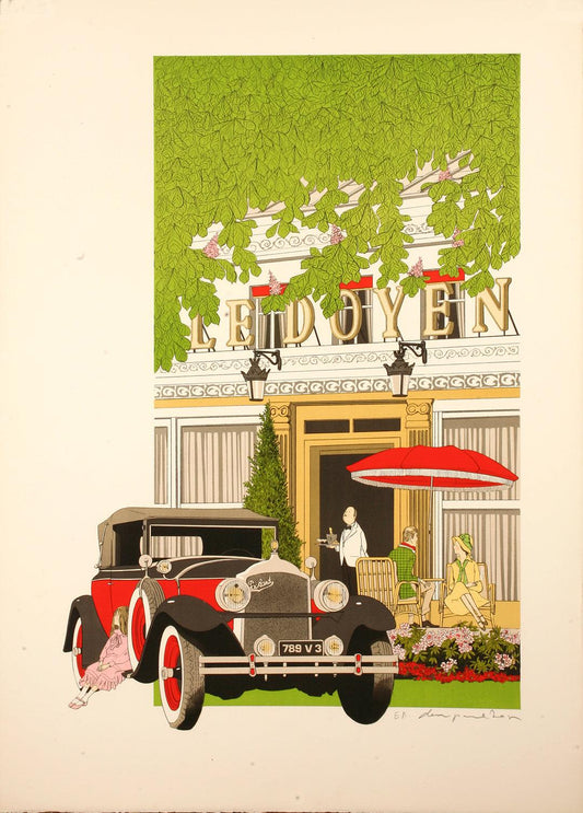 Original Vintage Le Doyen French Restaurant Signed Print by Denis Paul Noyer c1979