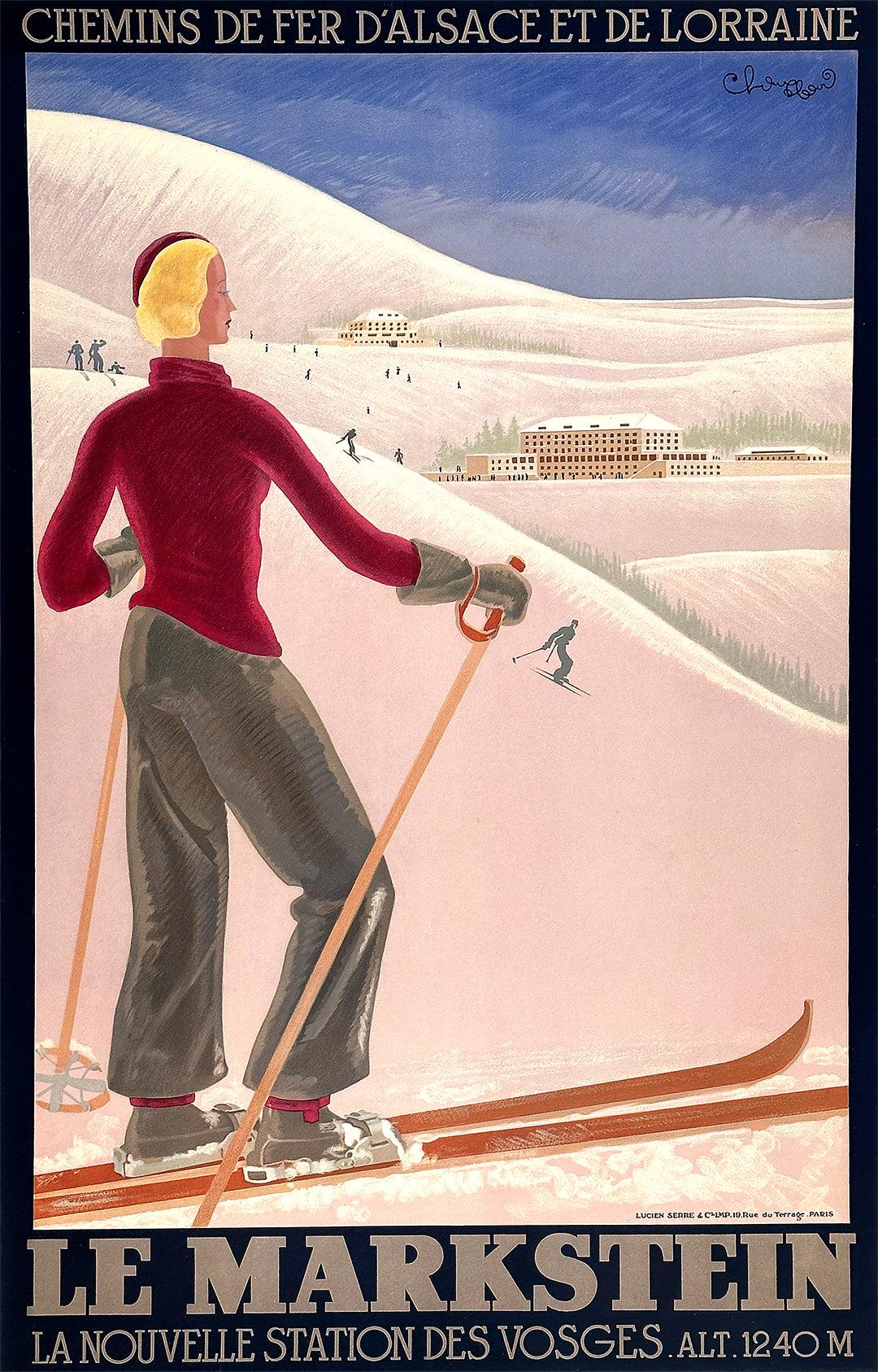 Original Rare Vintage Le Markstein Vosges Ski Poster Art Deco 1932