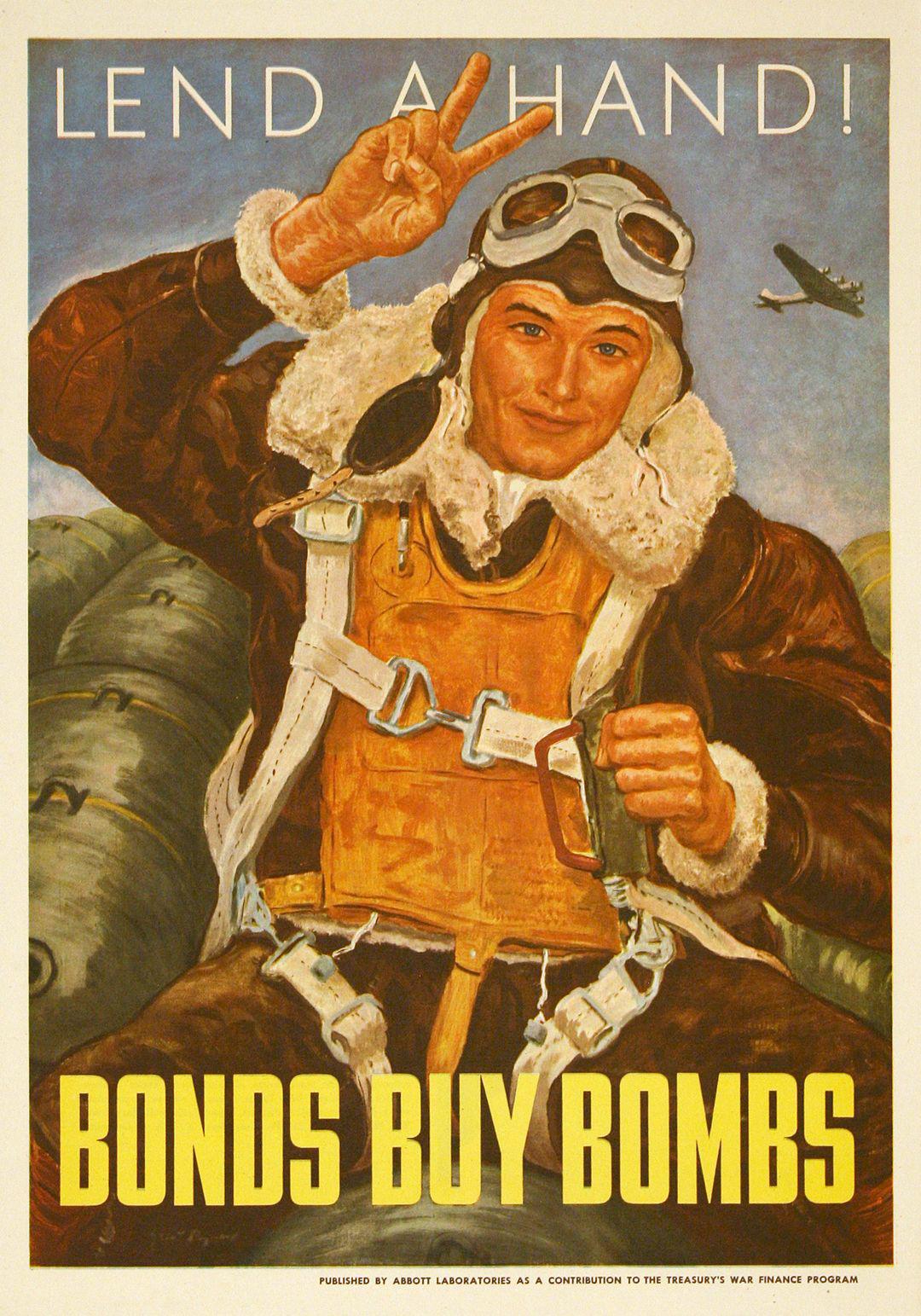 Original World War ll American Poster - Lend a Hand Bonds Buy Bombs by Grant Reynard for Abbott Labs