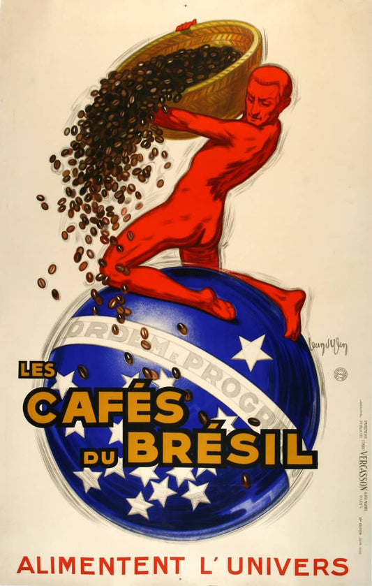 Original Vintage Les Cafes du Bresil Oversize by Jean d'Ylen 1930 Coffee Brazil