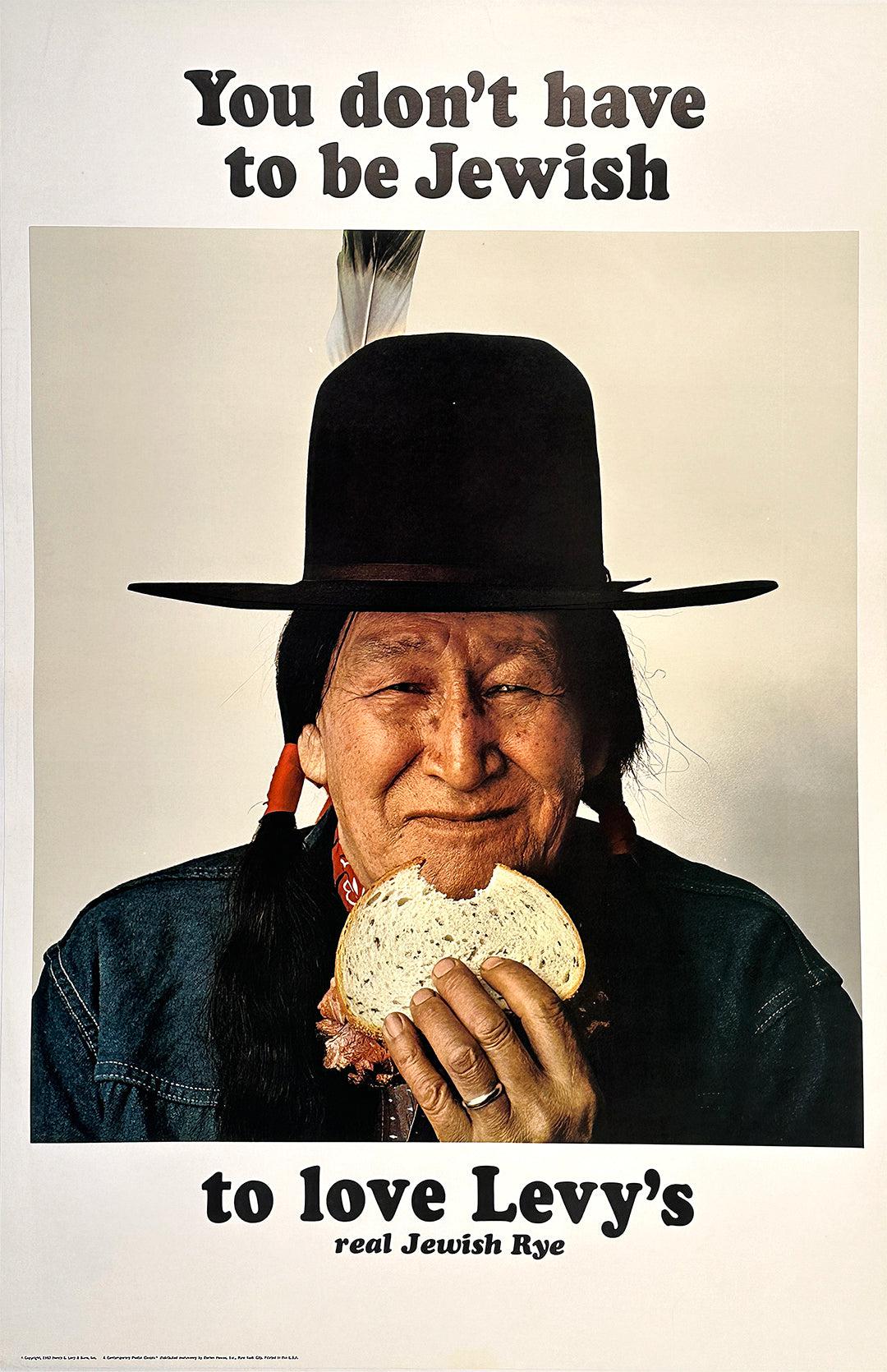 Original Vintage You Don't Have to be Jewish to Love Levy's Bread Poster 1967 - Native American
