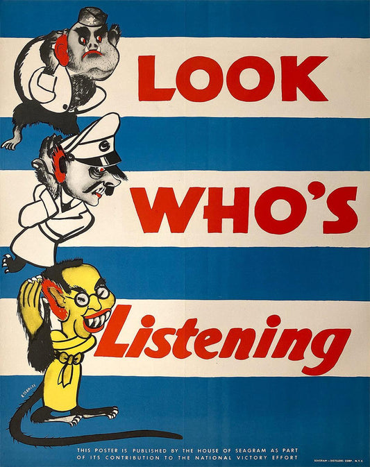 Original Vintage Seagram's Poster Look Who's Listening by Ess.Ar.Gee C1943