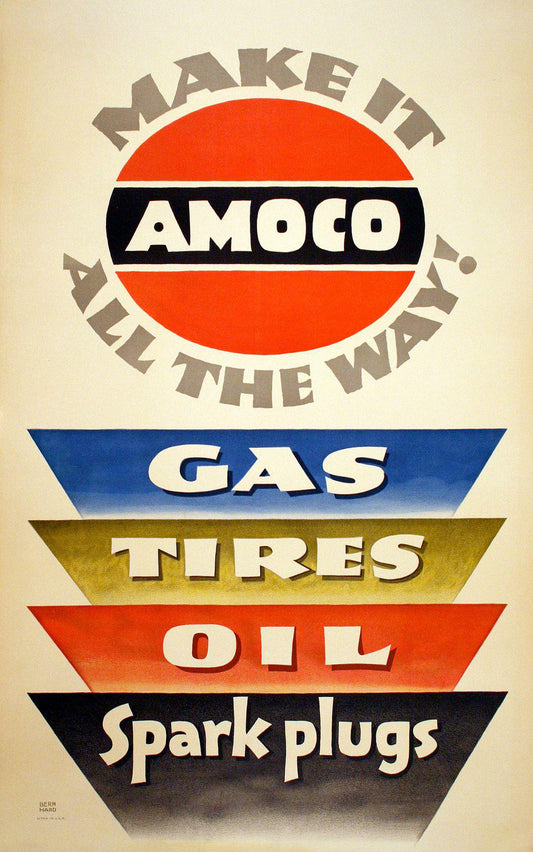 Original 1950's Lucian Bernhard Poster for Amoco - Make It Amoco All The Way