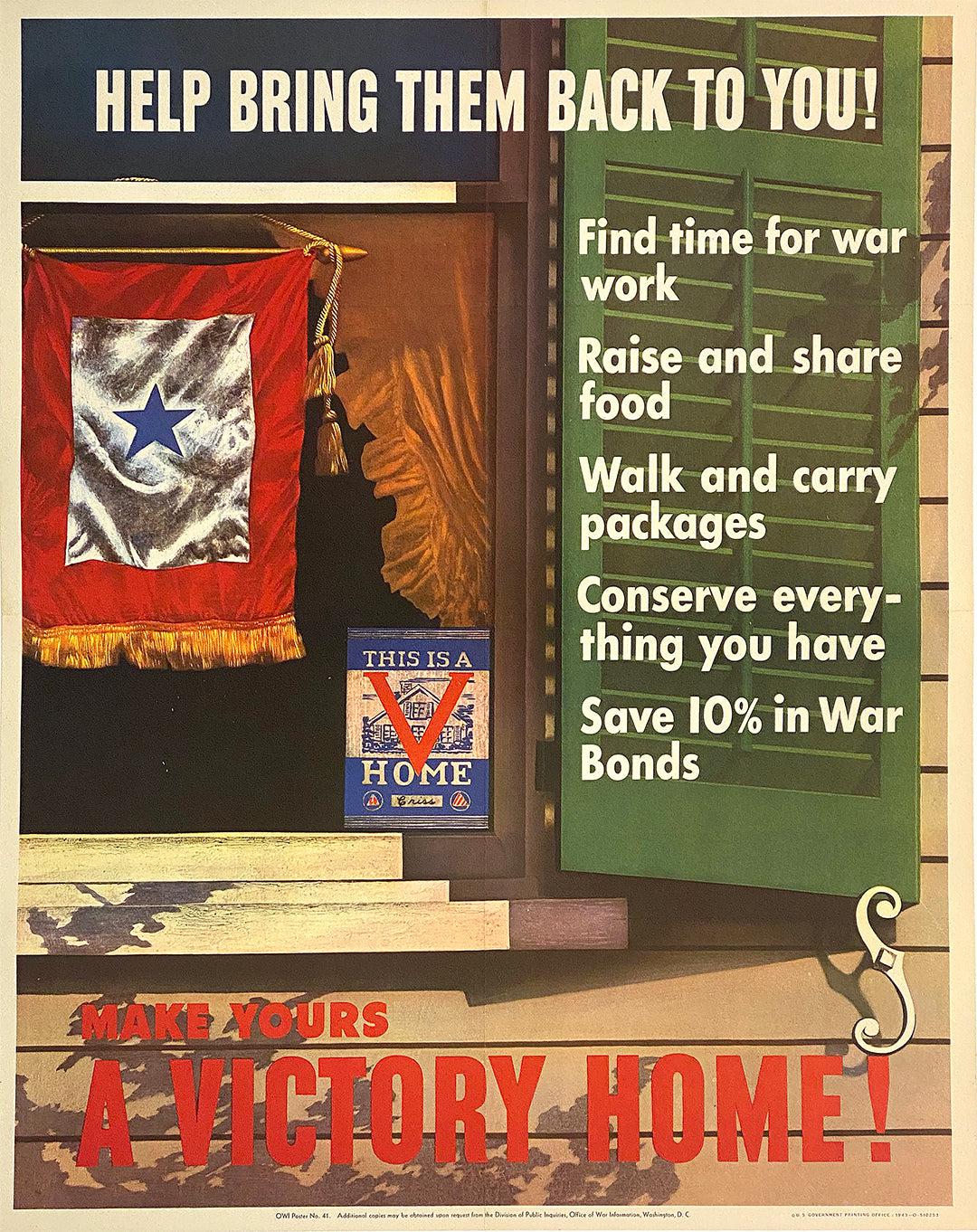 Original Vintage WWII Poster Make Yours a Victory Home 1943