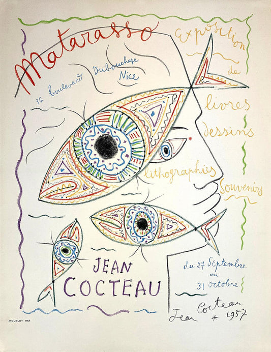 Original Vintage Jean Cocteau Gallery Poster Montarasso 1957