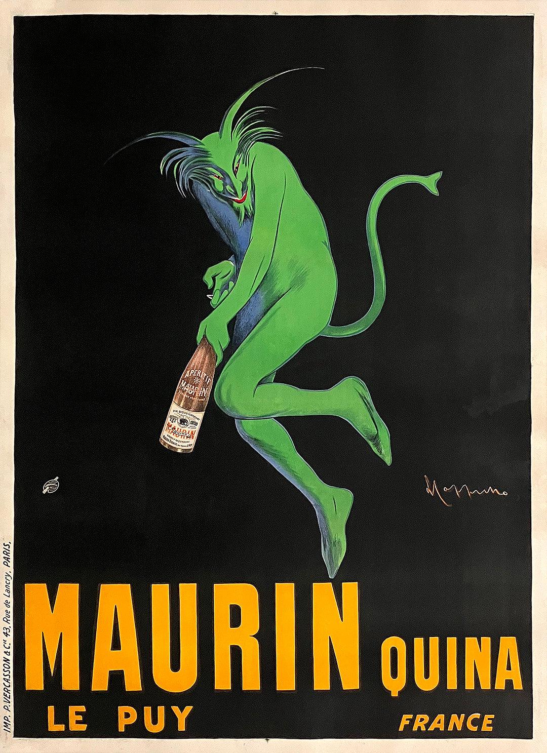 Original Vintage Maurin Quina Green Devil Poster Leonetto Cappiello 1906