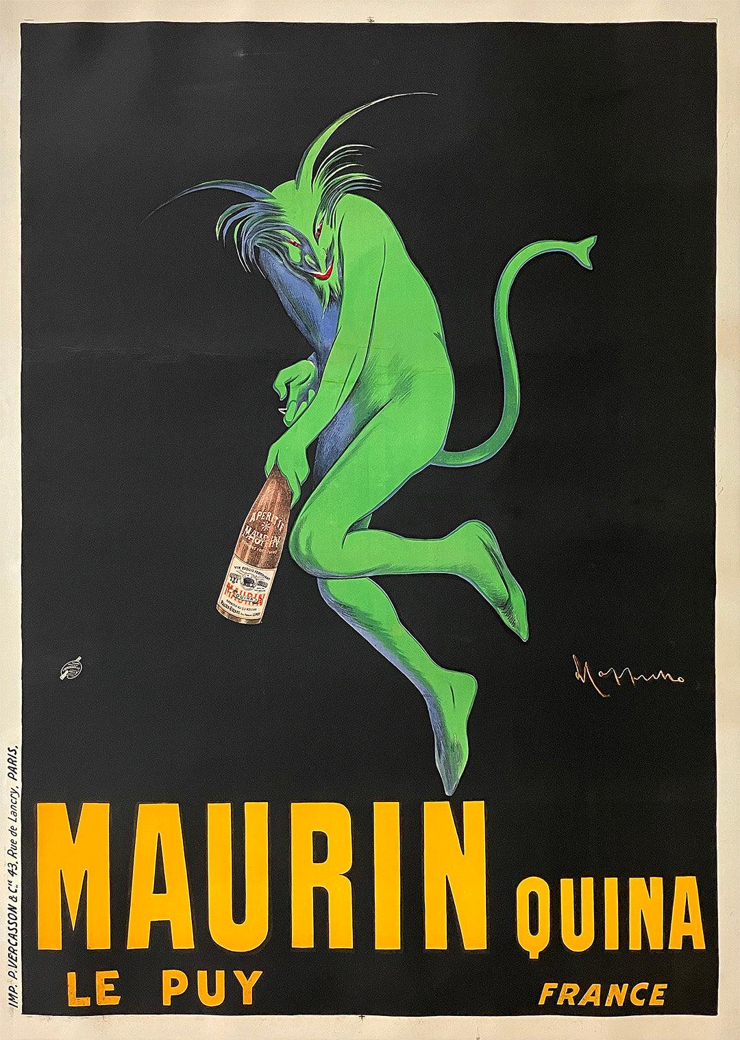 Original Vintage Maurin Quina Le Puy Green Devil Poster by Cappiello 1906