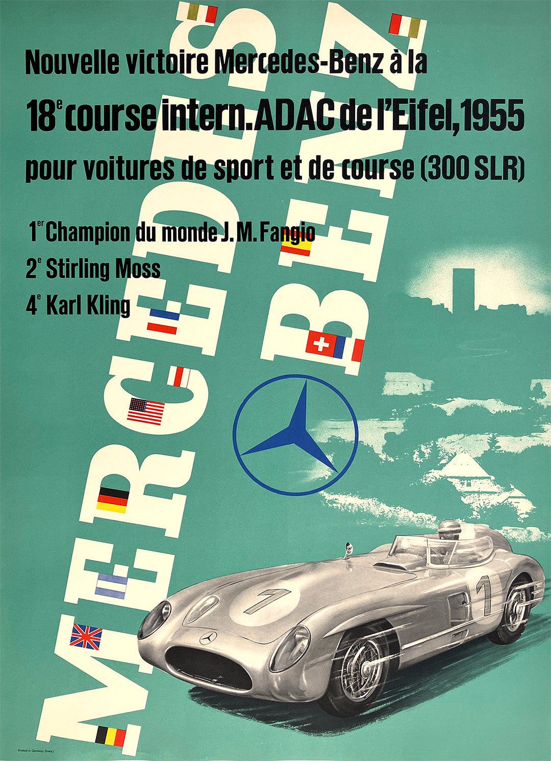 Original Vintage Mercedes Benz ADAC de l'Eifel 1955 Poster by Anton Stankowski Formula One Car Race