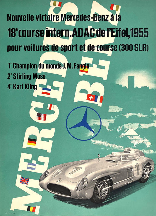 Original Vintage Mercedes Benz ADAC de l'Eifel 1955 Poster by Anton Stankowski Formula One Car Race