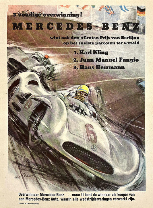 Original Vintage Mercedes Benz Poster 1951 Berlin Grand Prix