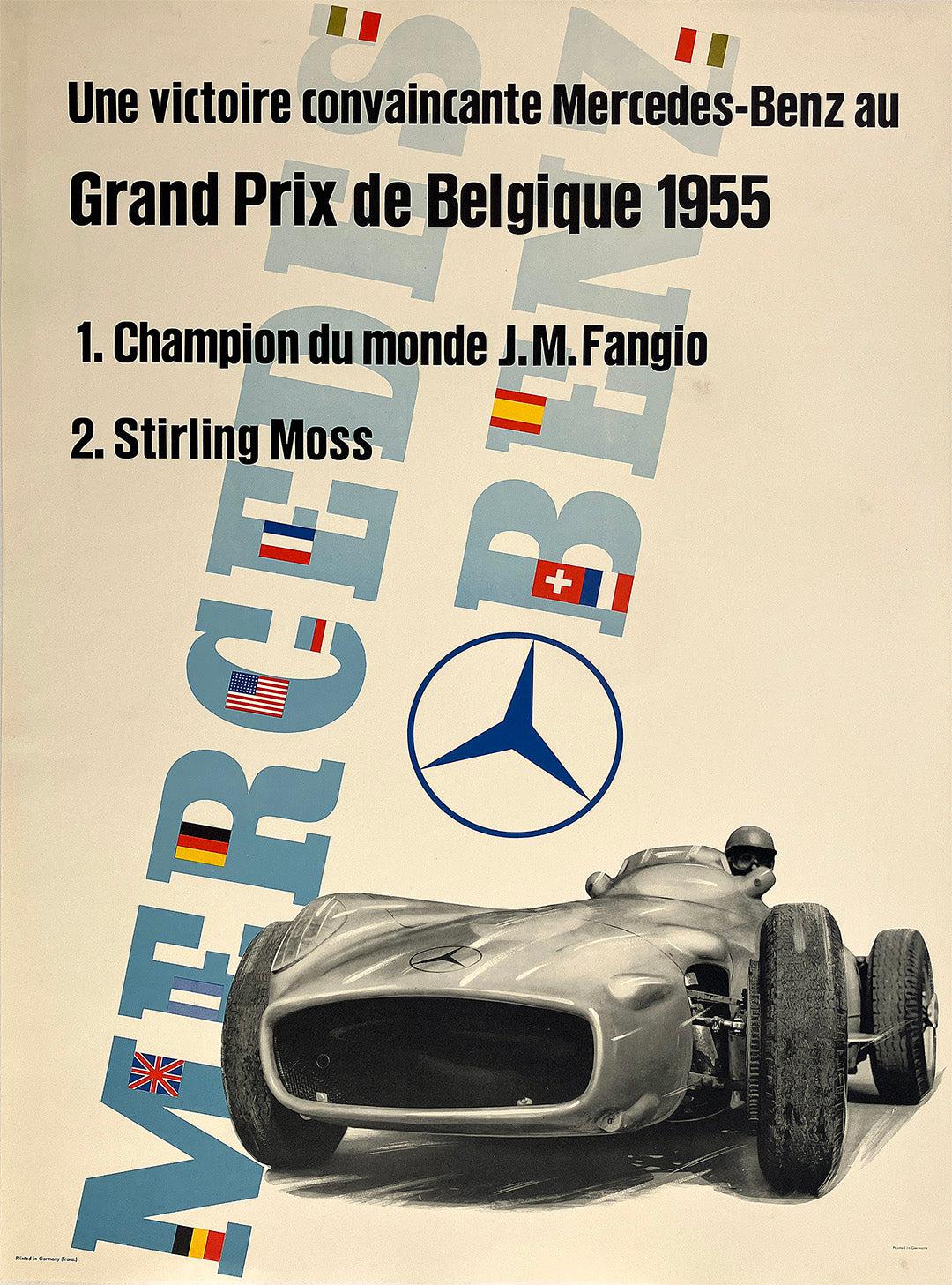 Original Vintage Mercedes Benz Poster Grand Prix de Belgique 1955 Anton Stankowski Formula One Fangio Moss