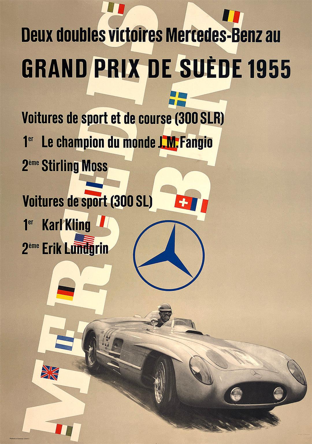 Original Vintage Mercedes Benz 1955 Grand Prix de Suede Swedish Formula One