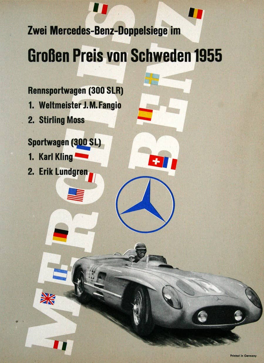 Original Mercedes Benz 1955 Groben Preis Von Schweden Poster