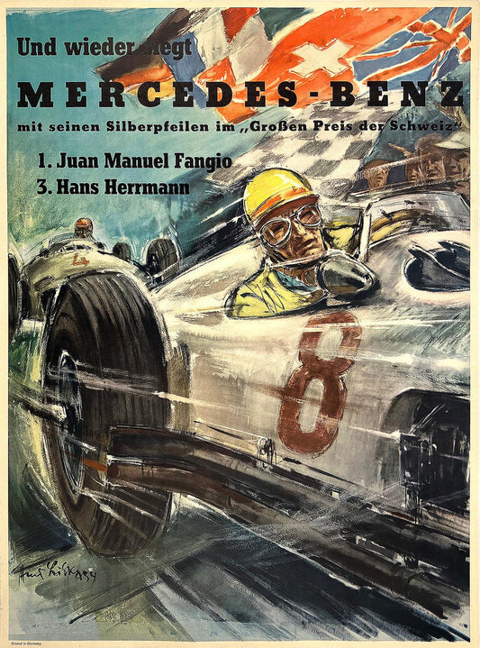 Original Vintage Mercedes Benz Groben Preis der Schweiz by Hans Liska 1954 Formula One