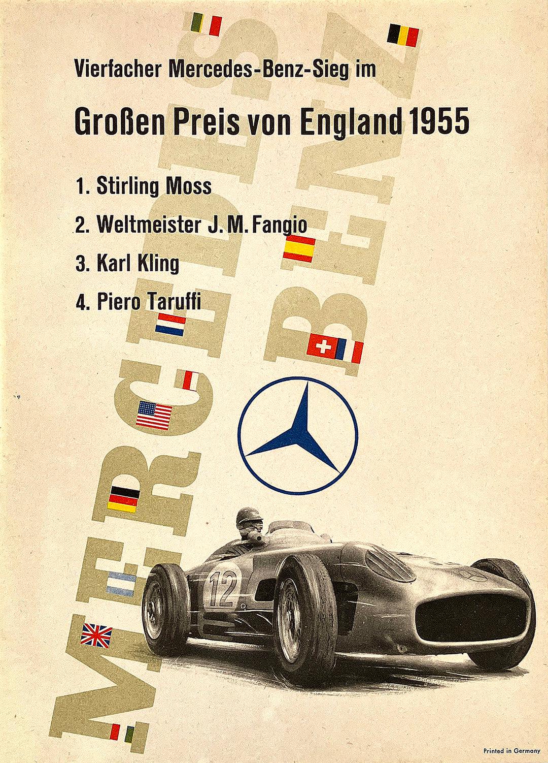 Original Vintage Mercedes Benz Groben Preis von England 1955 English Grand Prix by Anton Stankowski Formula One