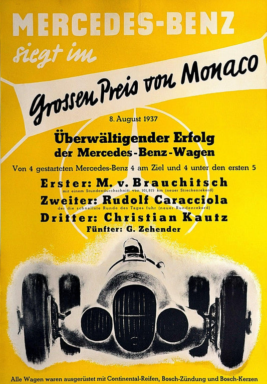 Original Vintage Mercedes Benz Grossen Preis von Monaco 1937 Poster by Hans Liska