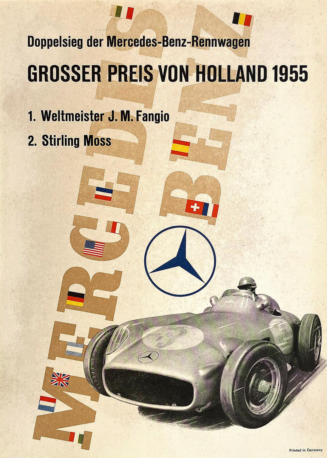 Original Vintage Mercedes Benz Poster Grosser Preis von Holland 1955 by Anton Stankowski Formula One