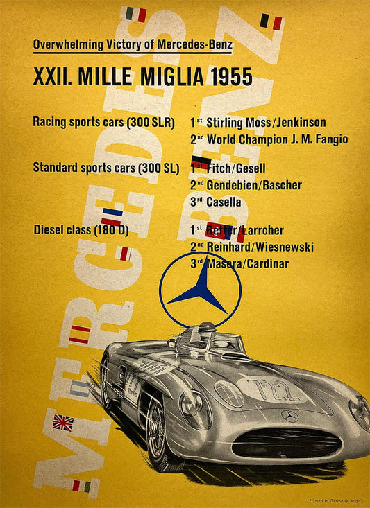 Original Vintage Mercedes Benz Poster Mille Miglia 1954 Formula One