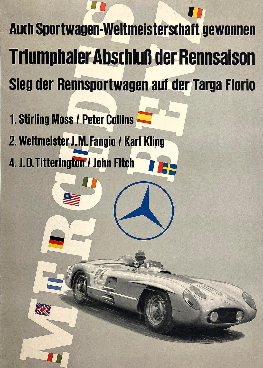 Original Vintage Mercedes Benz Florio Grand Prix Poster Anton Stankowski 1955 Triumphaler Abschlufi der Rennsaison