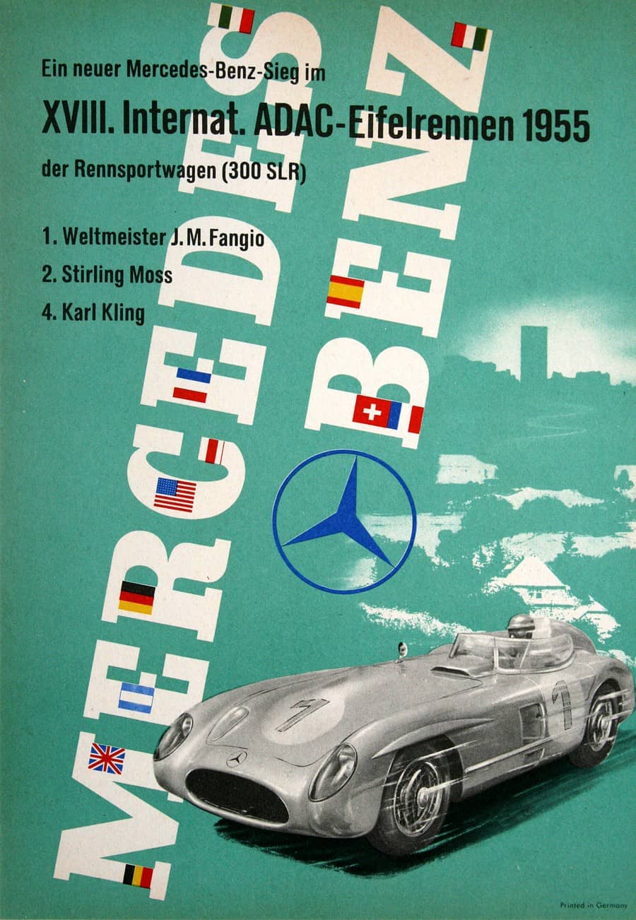 Original Mercedes Benz 1955 Poster XVIII INTERNAT. ADAC - EIFELRENNEN by Stankowski