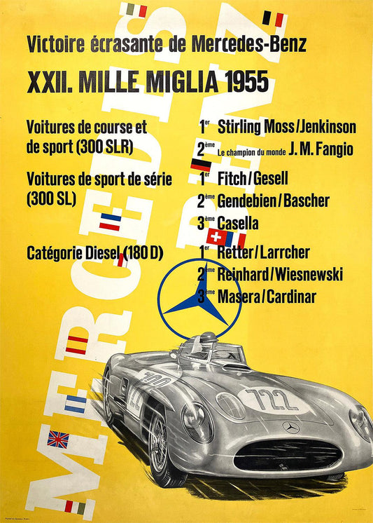 Original Vintage Mercedes Benz Poster XXII Mille Miglia 1955 French by Anton Stankowski Formula One