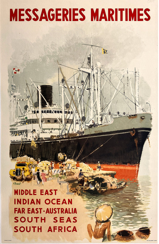 Original Messageries Marititime  Middle East Poster by Brenet C1950