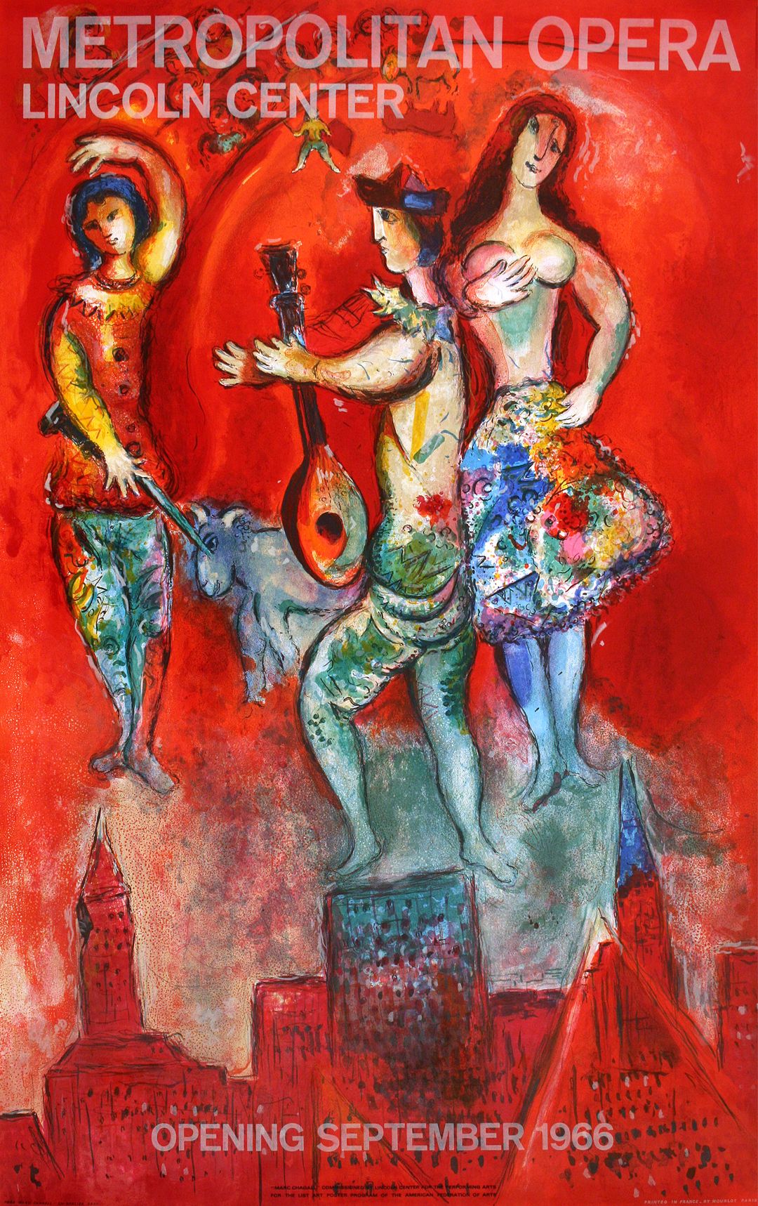 Metropolitan Opera Original Vintage Poster by Marc Chagall 1966 for Lincoln Center in New York City