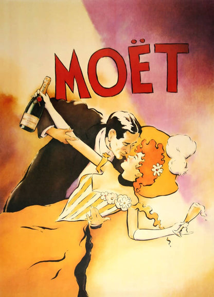 Original Moet Champage Couple Poster 1996 by Vince McIndoe