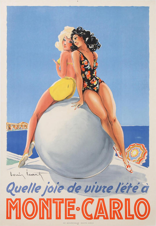 Original Vintage Rare Monte Carlo Poster by Louis Icart Two Women 1948