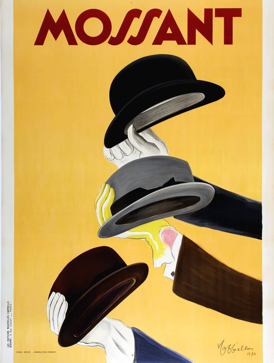 Original Mossant Vintage Poster Hats by Leonetto Cappiello 1938