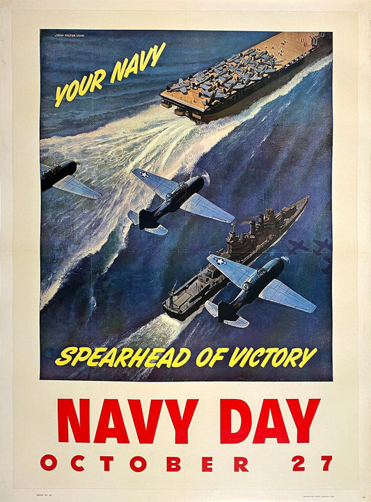 Original Vintage Navy Day Poster WWII 1943 Spearhead of Victory