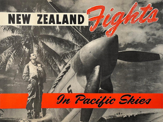 Original Vintage WWII New Zealand Fights in Pacific Skies Poster c1941