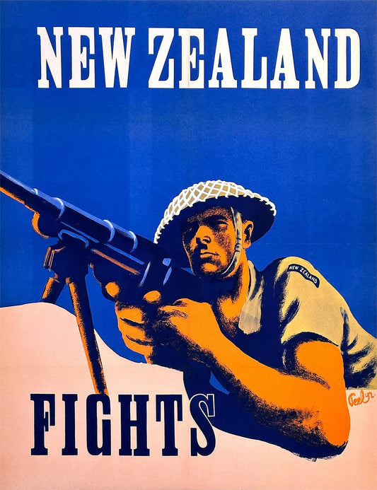 Original Vintage WWII Poster New Zealand Fights by Peel 1942