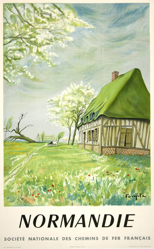 Original Vintage Normandie Travel Poster by Foujita 1958 SNCF
