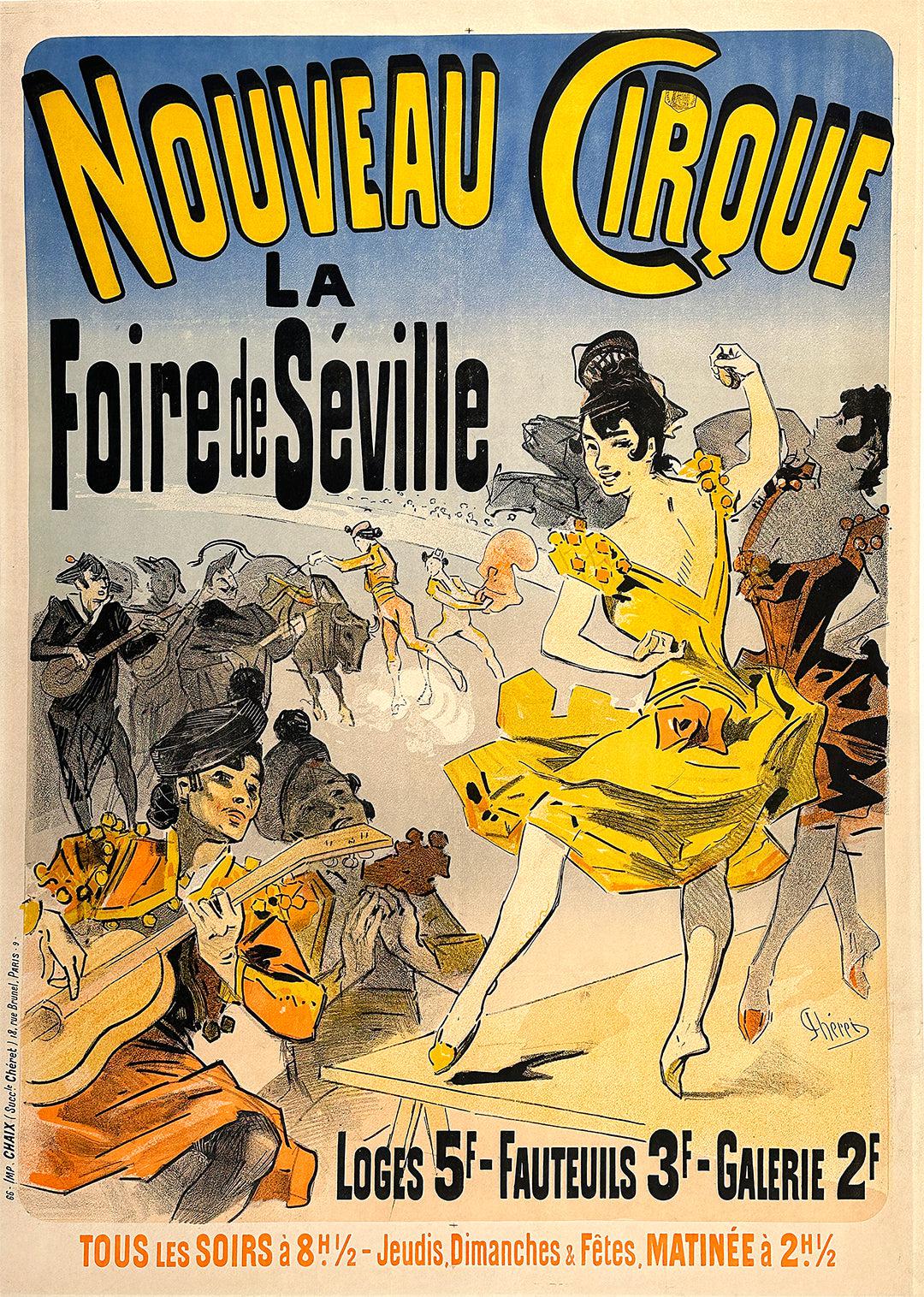 Original Vintage Jules Cheret Nouveau Cirque Poster Foire de Seville 1889