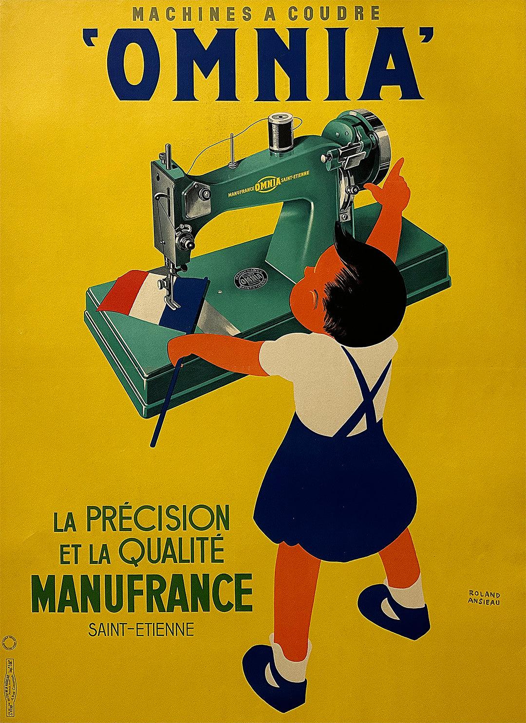 Original Vintage Omnia Sewing Machine Poster by Ansieau 1950