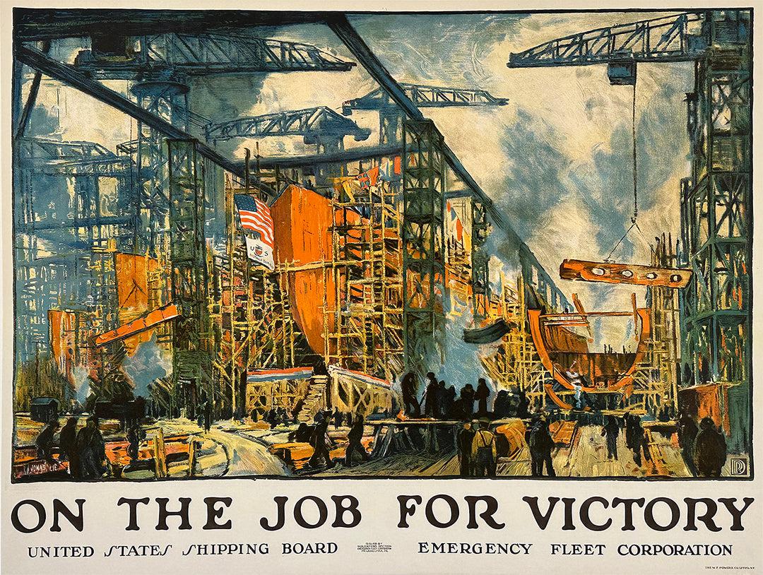Original Vintage Poster On The Job For Victory by Jonas Lie c1917 WWI