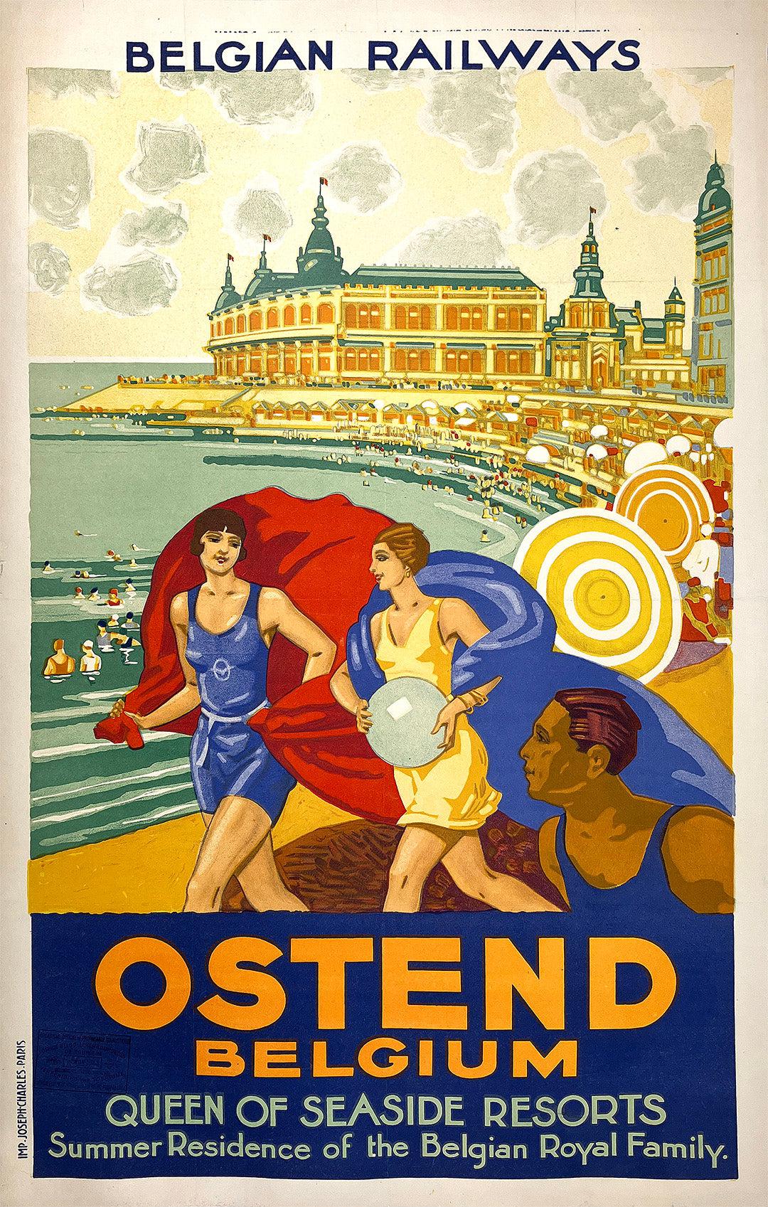 Original Vintage Ostend Belgium Queen of Seaside Resorts Poster 1933 ...