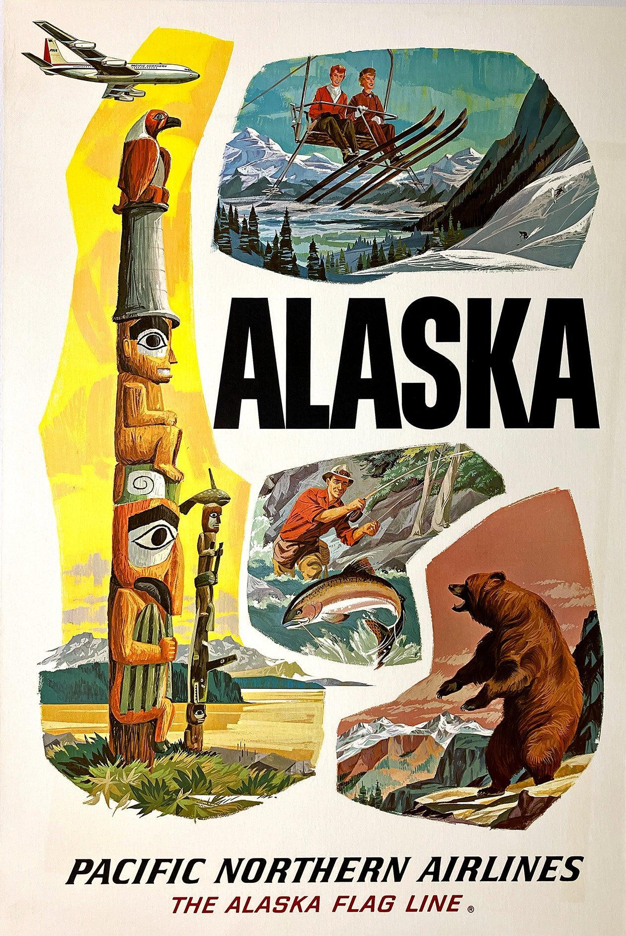 Original Vintage Pacific Northern Airlines - Alaska Poster C1955 