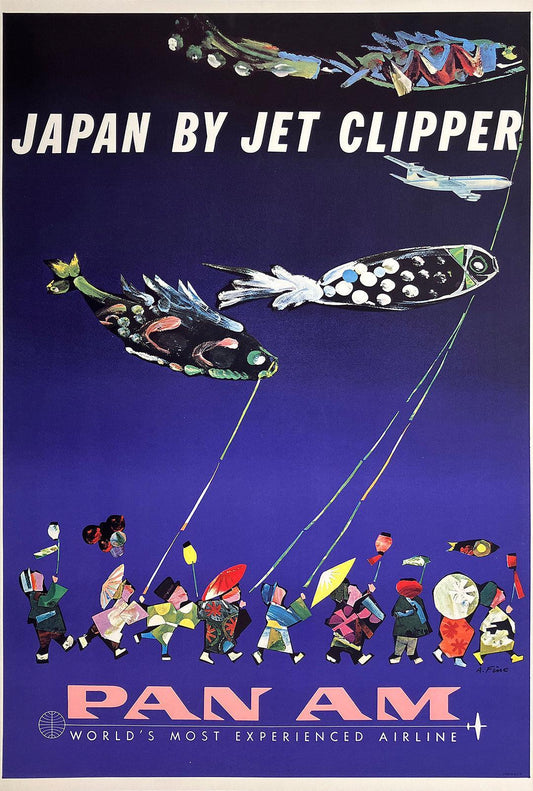 Original Vintage Pan Am Japan by Jet Clipper 1960's Poster by Aaron Fine - Rare