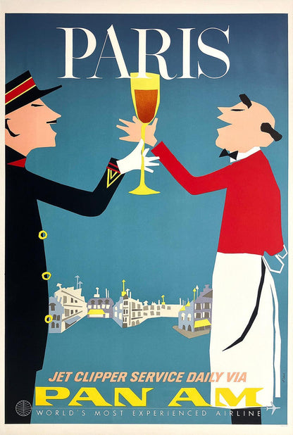 Original Vintage Pan Am Paris 1960's Poster by Aaron Fine 