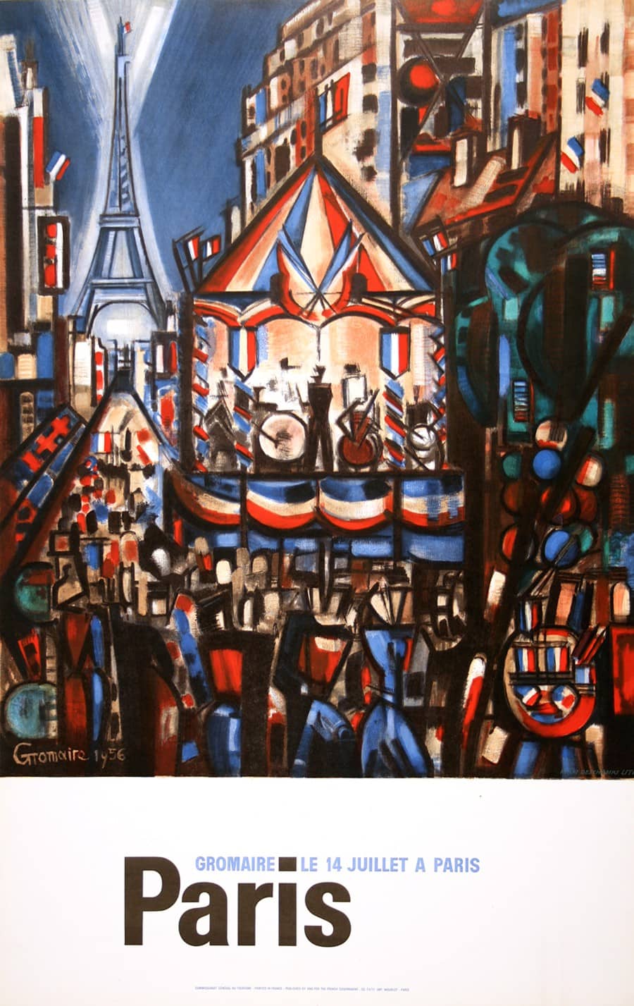Original Paris Bastille Day Celebration Poster by Gromaire 1956