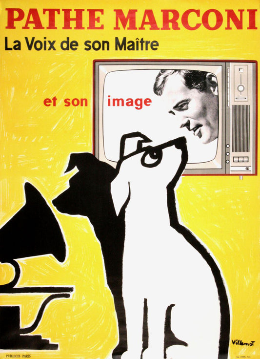 Original Villemot c1970 Poster Pathe Marconi with Dog